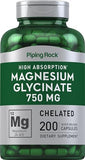 Magnesium Glycinate Capsules | 750mg | 200 Count | High Absorption | Chelated | Non-GMO and Gluten Free Supplement | by Piping Rock