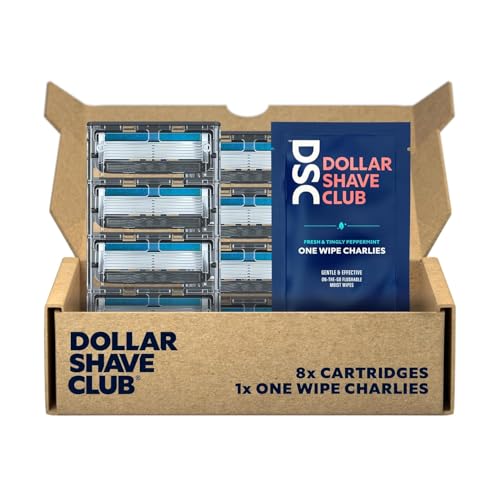 Dollar Shave Club | 6 Blade Razor Refills (8 Pack) | 6 Stainless Steel Blades for a Close & Comfortable Shave, 1 One Wipe Charlies