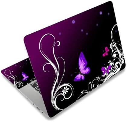 Laptop Skin Sticker Decal,12" 13" 13.3" 14" 15" 15.4" 15.6 inch Laptop Vinyl Skin Sticker Cover Art Protector Notebook PC (2 Wrist Pad Skin Included), Decorative Waterproof Removable, Purple Butterfly
