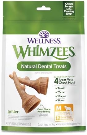 Whimzees Wellness Occupy Dog Dental Treats, Natural Chews, Medium Size, (12 Count)