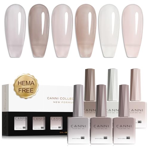 CANNI Jelly Gel Nail Polish Set,Milky White Nude Grey 6 Colors 9ML Jelly Translucent Gel Polish Set,Natural Neutral Nude Grey, High Gloss Soak Off UV LED Gel Nail Manicure Salon DIY