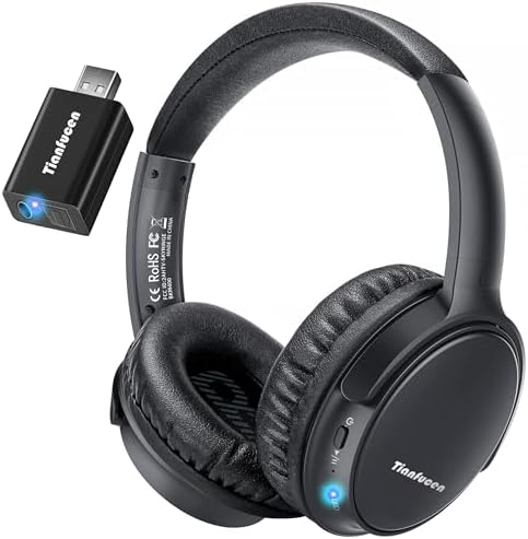 Wireless Headphones for TV Watching, BKM400 Bluetooth TV Headphones Wireless for Seniors with USB Transmitter, 20hrs Playtime, No Audio Delay, Higher Volume, 165FT Range, Black