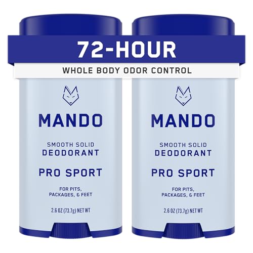 Mando Whole Body Deodorant For Men - Smooth Solid Stick - 72 Hour Odor Control - Aluminum Free, Baking Soda Free, Skin Safe - 2.6 ounce (Pack of 2) - Pro Sport