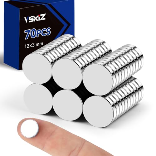 Refrigerator Magnets, 12x3mm Small Round Rare Earth Magnets, Tiny Strong Disc Magnets Neodymium, Mini Magnets for Crafts, DIY, Fridge, Miniatures, Whiteboard, Office, Dry Erase Board - 70 PCS