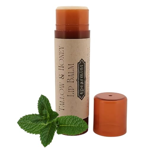 Lip Balm with Beef Tallow, Natural Essential Oils, Unscented, Organic (Spearmint)