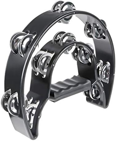 Half Moon Musical Tambourine Double Row Metal Jingles Hand Held Percussion Drum Multicolor for KTV Party with Ergonomic Handle Grip (Black)