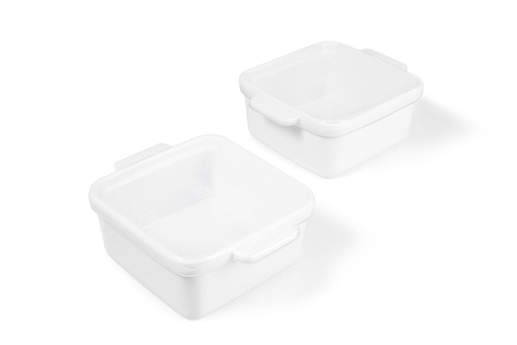 Souper Cubes Stoneware - 5" x 5" Baking Dishes for Oven with Silicone Covers, Premium Mini Ceramic Baking Dishes, Perfect for Reheating Individual Portions in Oven or Microwave, Set of 2 - White