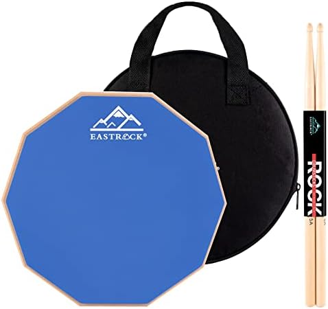 EASTROCK Practice Drum Pad, 12 Inches Double Sided Silent Drum Pad, Rubber Dumb Drum with Drumsticks and Storage Bag for Beginners, Blue