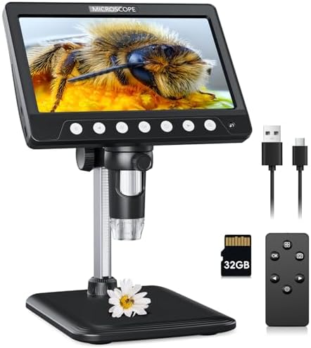 7" Digital Microscope for Adults, SKYEAR Coin Microscope 1200X Magnification with 8 Ajustable LED Fill Lights and 32GB Card, USB Microscope for Windows/MacOS, Coin Collection Supplies