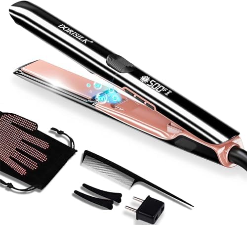 DORISILK 500 Degree High Temp Professional Hair Straightener，30s Fast Heating Ceramic Flat Iron ，2 in 1 Hair Straightener and Curler，Plasma Flat Iron Get Frizz-Free ，Dual Voltage for Travel Using