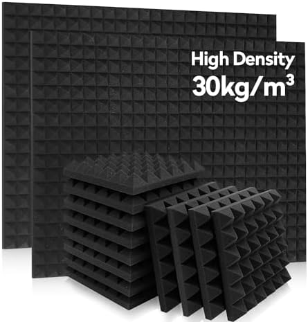 36 Pack AUSLET Acoustic Panels 12 x 12 x 2 Inches, Pyramid Sound Proof Foam Panels for Wall, High Density Black Acoustic Foam Panels,Soundproof Wall Panels