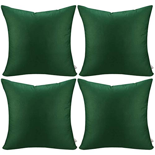 Thmyo 4-Pack 100% Cotton Comfortable Solid Decorative Throw Pillow Case Square Cushion Cover Sublimation Blank Pillow Covers DIY Throw Pillowcase for Sofa Couch(18x18 inch/ 45x45cm,Christmas Green)