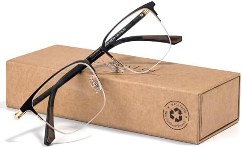 Blue Light Blocking Glasses Men Computer Gaming Glasses Rectangle Metal Semi-rimless Black/Golden Frame Anti Glare/UV400 Clear Lens