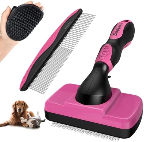 3PCS Dog Brush, Slicker Brush for Dogs, Dog Brush for Shedding, Dog Comb, Dog Bath Brush, Dog Grooming Kit Suitable for Hair Removal and Bathing of Dogs & Cats (Pink Black)