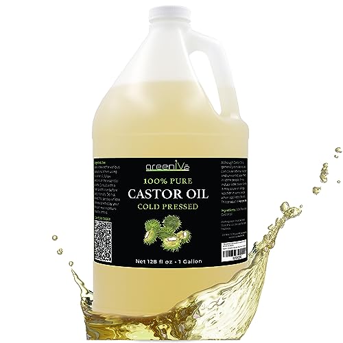 GreenIVe Castor Oil Organically Grown 100% Pure 128oz (1 Gallon) Bottle Cold Pressed, Hexane Free, Eyelash and Eybrow Growth Serum, Skin Moisturizer Detox and Wraps