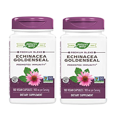 Nature's Way Echinacea-Goldenseal, 900 mg per serving, 7 Herb Blend, Non-GMO Project Verified, 180 Vegetarian Capsules, Pack of 2
