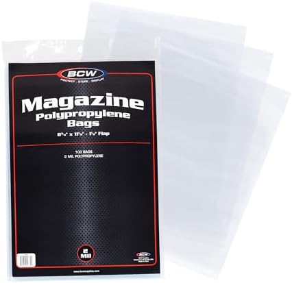 BCW Magazine Bags - 1 Pack of 100 | Acid-Free, Crystal Clear Polypropylene Sleeves for Archival-Quality Storage of Collectible Magazines | Protect and Showcase Your Valuable Comic Book Collection