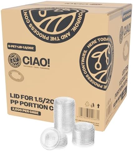 CIAO! Portion Cup Lids, Ultra Clear PET for 1.5oz and 2 oz Ciao! Portion Cups, 62mm Diameter, Designed and Fit For CIAO! Brand - 1.5 and 2OZ Portion Cups Only (Case of 2,500)