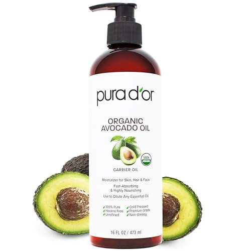 PURA D'OR 16 Oz ORGANIC Avocado Oil - 100% Pure & Natural USDA Certified Cold Pressed Carrier Oil For DIY Beauty, Non-Greasy, Unscented, Hexane Free Liquid Moisturizer - Face Skin & Hair - Men & Women