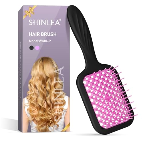 Vented Detangling Brush for Curly Thick Hair, Wave-Shaped Bristles for Scalp Massage, Anti-Tangle Hairbrush for Women, Men and Teens, Purple