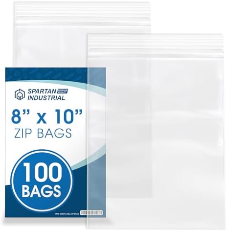 Spartan Industrial - 8" X 10" (100 Count) 2 Mil Clear Reclosable Zip Plastic Poly Bags with Resealable Lock Seal Zipper