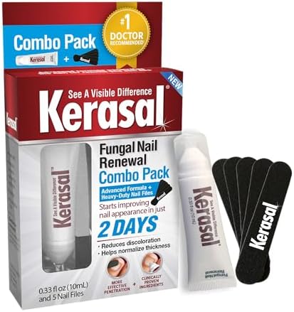 Kerasal Nail Renewal and Nail File Combo Pack, Restores Appearance of Discolored or Damaged Nails, 5 Heavy Duty Nail Files, 0.33 fl oz, Clear