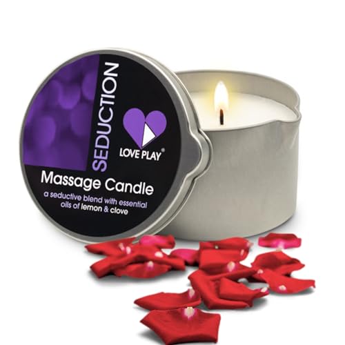 LOVE PLAY Massage Oil Candle for Home SPA - Vegan Moisturizing Body Oil Candle for Pure Relaxation - Hydrating Skin Care Massage Oils with Essential Oils (6.76oz)
