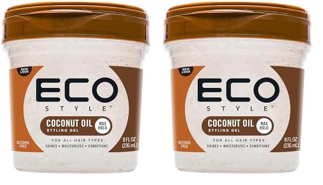 Eco Style Coconut Oil Styling Gel - Adds Luster and Moisturizes Hair - Weightless Styling and Superior Hold - Prevents Breakage and Split Ends - Promotes Scalp Health - Ideal for all Hair (Pack of 2)