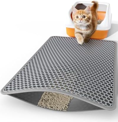 Cat Litter Mat - 30" x 24" Large Litter Box Mat with Double Layers, Urine-Proof and Non-Slip Litter Trapping Mat, Easy to Clean Kitty Litter Mats for Floor, Scatter Control, Grey