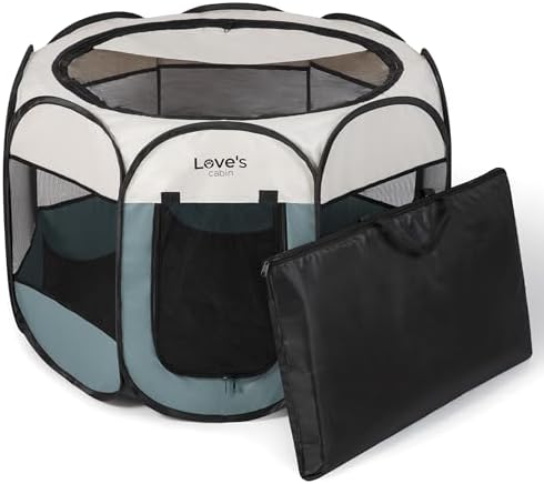 Love's cabin Pet Puppy Dog Playpen, Medium Dog Tent Crates Cage Indoor/Outdoor, Portable Playpen for Dog and Cat, Foldable Pop Up Dog Kennel Playpen with Carring Case, Removable Zipper Top, Moss Green