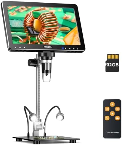 HM10 10.1" HD IPS Digital Microscope 1200X, 16MP Coin Microscope for Error Coins with Light, 1080P LCD Soldering Magnifier for Adults with Screen, PC View, 32GB