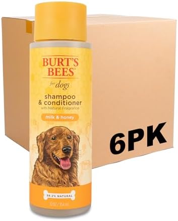 Burt's Bees for Pets Milk and Honey Shampoo and Conditioner for Dogs, Naturally Derived Ingredients, Cruelty Free, Formulated Without Sulfates and Parabens, pH Balanced for Dogs, 12 Fl Oz - 6 Pack