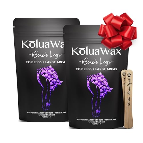 KoluaWax Hard Wax Beads for Hair Removal – Coarse Hair Formula – Face, Brazilian, Underarms, Back Chest, Bikini Waxing – Lavender Bliss, 1lb Refill for Wax Warmers & 10 Large Applicator Sticks, 2 Pack
