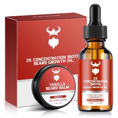 Beard Growth Kit - 2X Concentration Biotin for Men, Natural Ingredients with Argan Oil, Jojoba Oil and Vitamin (Vanilla)