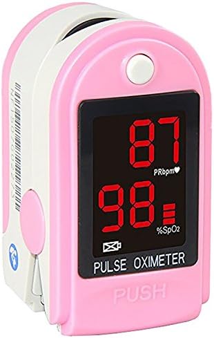 Concord Basics Fingertip Pulse Oximeter - Blood Oxygen Saturation Monitor with Carrying Case, Batteries, Silicone Cover & Lanyard - Easy to Use, Accurate SpO2 & Pulse Measurement (Pink)