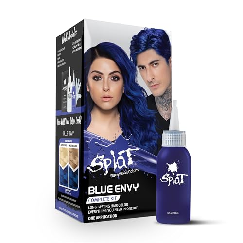 Splat Blue Envy Semi Permanent Hair Dye Kit with Bleach, 1 Application, Includes Blue Hair Dye, Oxide & Bleach Powder, Vegan & Cruelty Free Hair Color