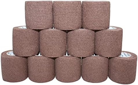 Self Adherent Cohesive Bandage 2"x5 Yards First Aid Bandages Stretch Sport Athletic Wrap Vet Tape for Wrist Ankle Sprain and Swelling,Brown(12 Rolls)