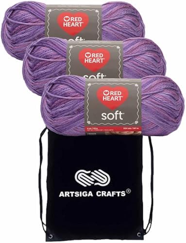 Red Heart Soft Plummy E728-9940 (3-Skeins - Same Dye Lot) Worsted Medium #4 Acrylic Yarn for Crocheting and Knitting with Knitting Project Bag