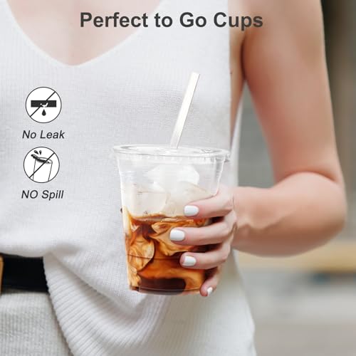 Dealusy 100 Pack - 16 oz Clear Plastic Cups with Lids and Straws, Sturdy & Food Safe Iced Coffee Cups with lids, Iced Coffee Cup, Disposable Cups Plastic Coffee Cups Smoothie Cups for Cold Drinks