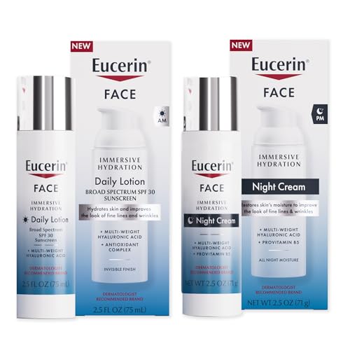 Eucerin Face Immersive Hydration Skin Care Set, Daily Face Lotion with SPF 30, 2.5 Fl Oz Bottle + Night Cream with Hyaluronic Acid, 2.5 Oz Bottle