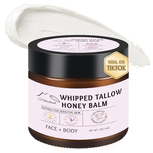 Beef Tallow for Skin, Tallow And Honey Balm, 100% Natural Beef Tallow for Face, Organic Grass-Fed Beef Tallow and Honey Balm, Whipped Beef Tallow Face Moisturizer Body Cream, Lavender 2oz