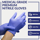 Klex Nitrile Exam Gloves - Medical Grade, Powder Free, Rubber Latex Free, Disposable Examination Grade Glove, Strong 3.5mil, Food Safe, Lavender L Large, 3 Box of 100, 300 Count