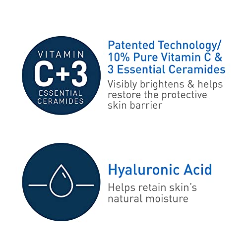 CeraVe Vitamin C Serum with Hyaluronic Acid | Skin Brightening Serum for Face with 10% Pure Vitamin C | Fragrance Free | 1 Fl. Oz