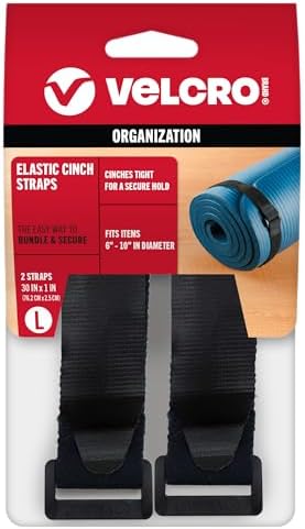 VELCRO Brand All-Purpose Elastic Straps | Strong & Reusable | Perfect for Fastening Wires & Organizing Cords | Black, 30in x 1in | 2 Count