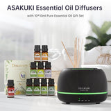 ASAKUKI Essential Oil Diffusers with 10Pcs*10ml Pure Essential Oil Gift Set, 5 in 1 Ultrasonic 300ML Aromatherapy Fragrant Oil Humidifier Vaporizer with Remote Control, Timer and Auto-Off-Black