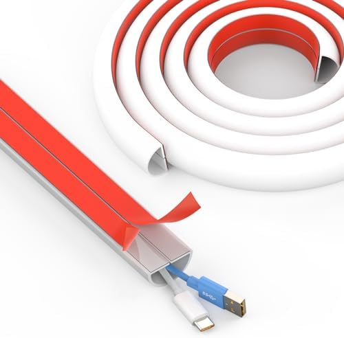 Wall Cord Hider 118 Inch - Self-Adhesive Wire Cover Raceway for Walls, Flexible PVC Cable Concealer for Home and Office, W0.59 H0.39in - White