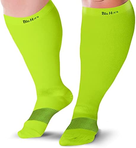 Knee High Compression Socks 15-20 mmHg - Everyday Use Improves Blood Circulation, Relieves Pain & Swelling (3X-Large, Neon Green (1-Pair))