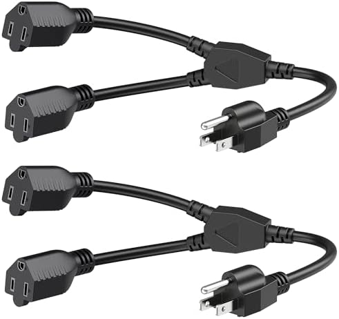 Cable Matters 2-Pack 2 Outlet Power Splitter Cord 1.2 ft, NEMA 5-15P to NEMA 5-15R Y Power Cord Splitter, 16 AWG Outlet Saver, 2 Way Extension Cord Splitter, 1.2 Feet