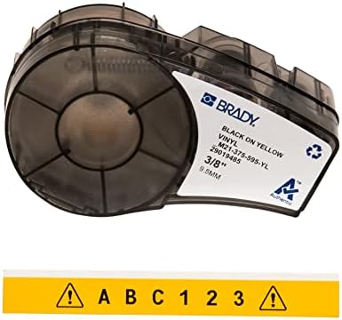 Brady Authentic (M21-375-595-YL) All-Weather Vinyl Label for Indoor/Outdoor ID, Lab and Equipment Labeling, Black on Yellow- For M210, M210-LAB, M211, BMP21-PLUS and BMP21-LAB Printers, .375" W, 21' L