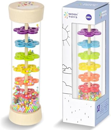 Rain Stick, Montessori Baby Toys for 6-12 Months 1 Year Old, Baby Rattle Wooden Sensory Toys, 7.7” Rainmaker Infant Musical Toys Baby Gifts for 6 7 8 9 12 Month Old Newborn Boys Girls Toddlers